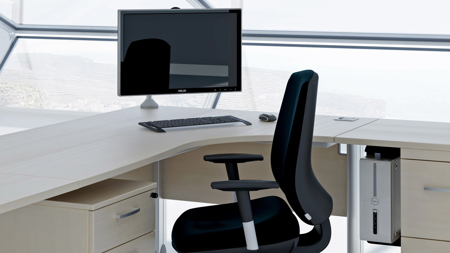 Elite Office Furniture Optima Plus Crescent Workstation Wood Finish Detail Image