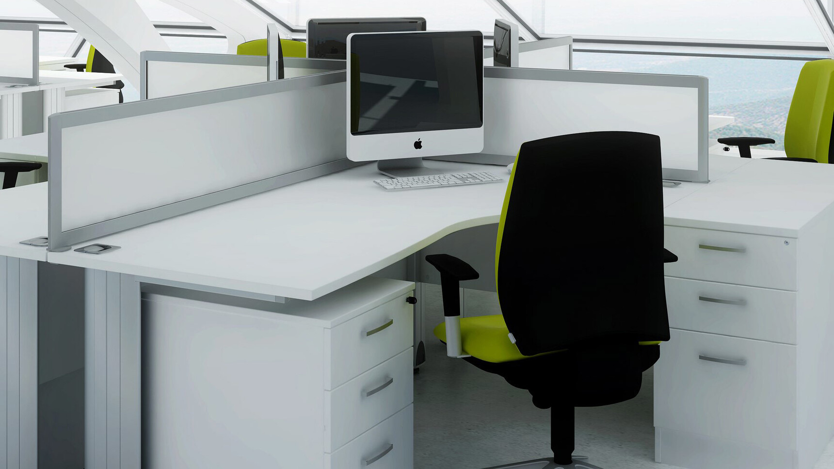Elite Office Furniture Optima Plus Crescent Workstations with Three Drawer Desk High Pedestals Detail Image