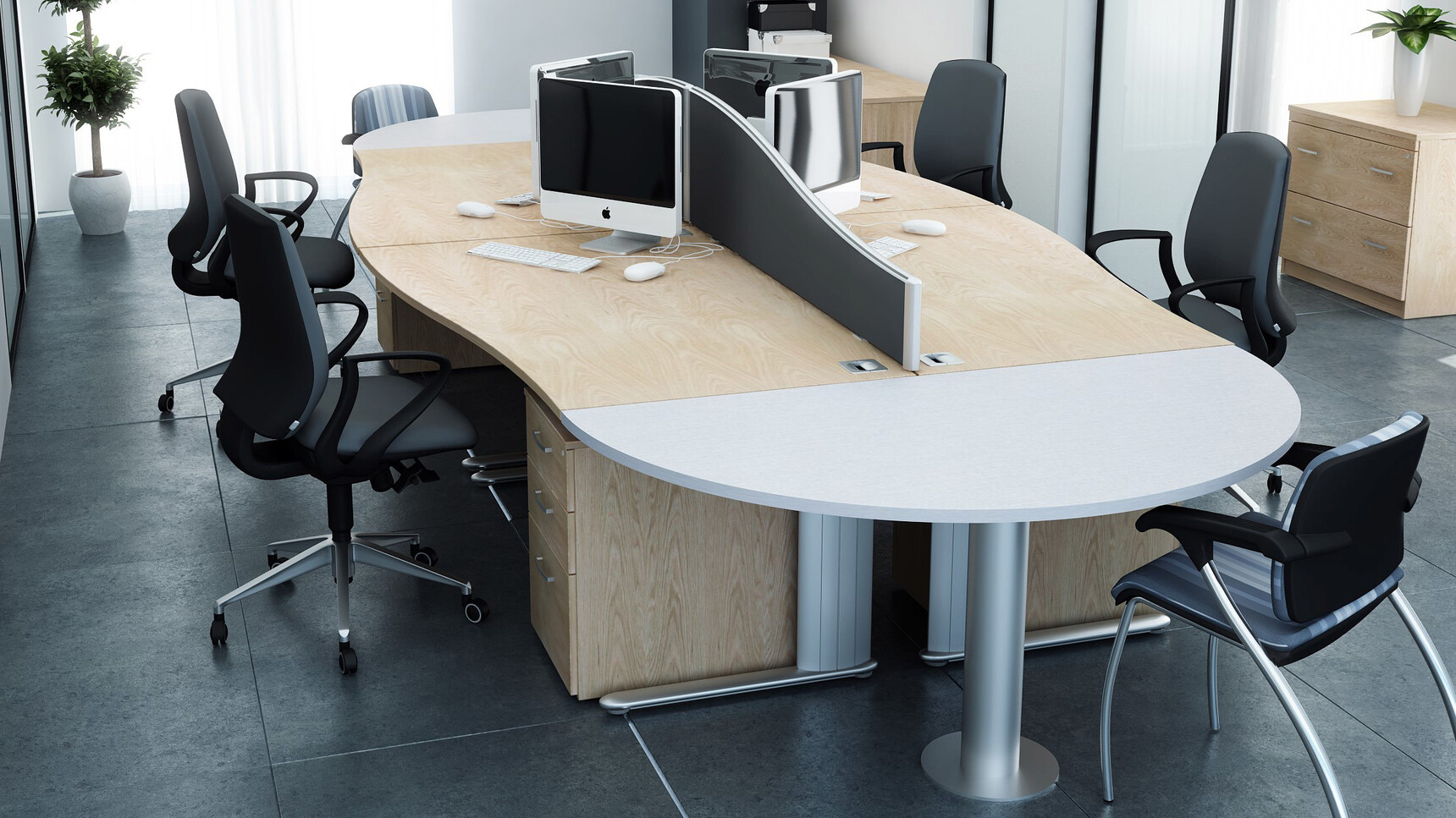 Elite Office Furniture Optima Plus Single Wave Desks Wood Finish In Office