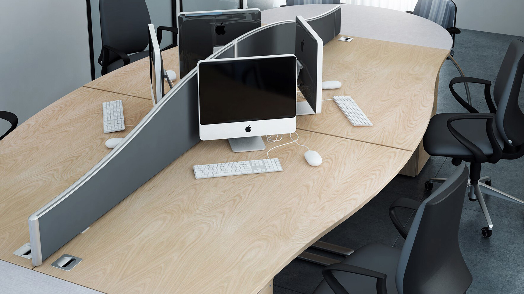 Elite Office Furniture Optima Plus Single Wave Desks Wood Finish Detail Image