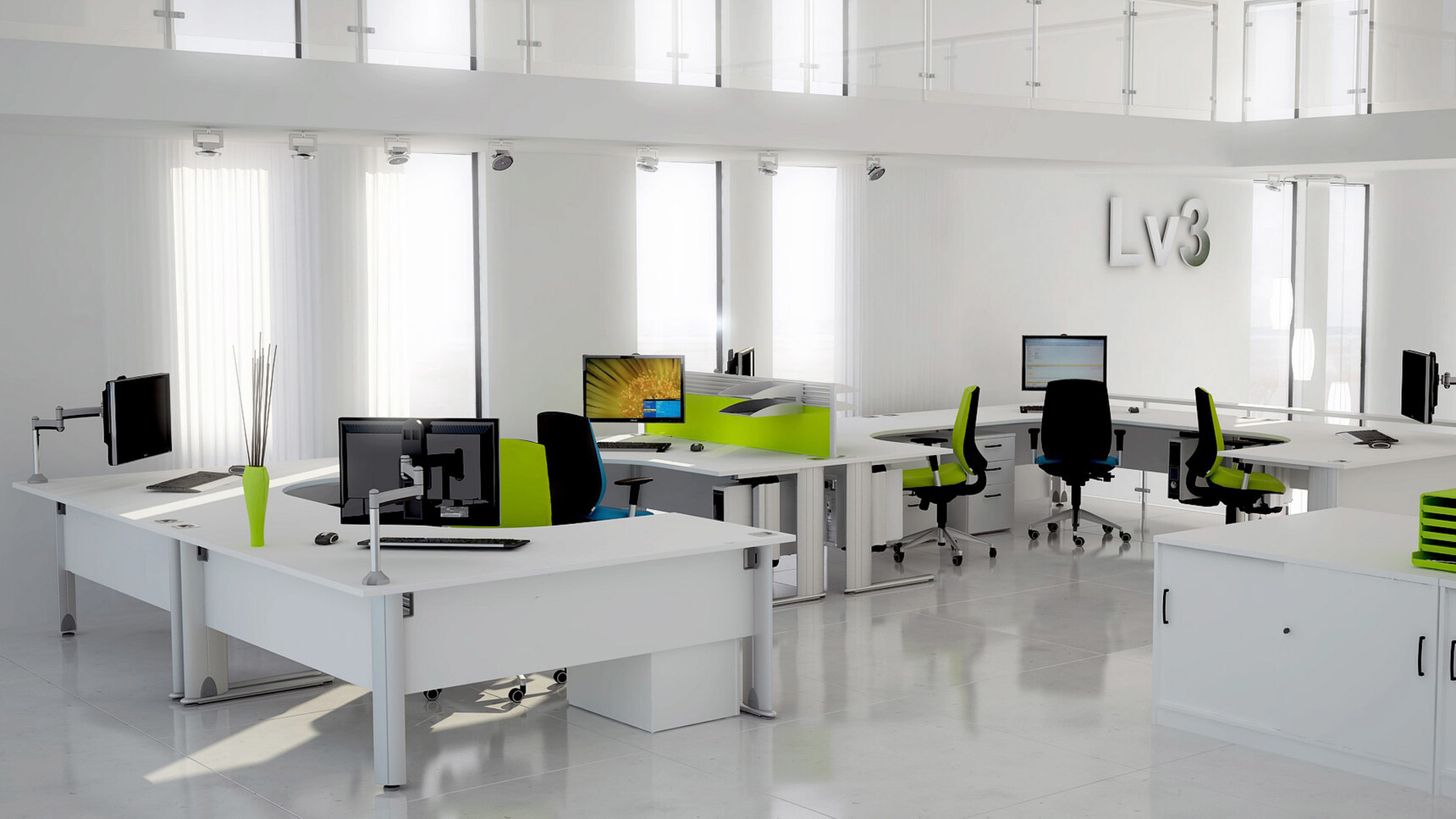 Elite Office Furniture Optima Plus 120 Degree Workstations White Finish Green In Office