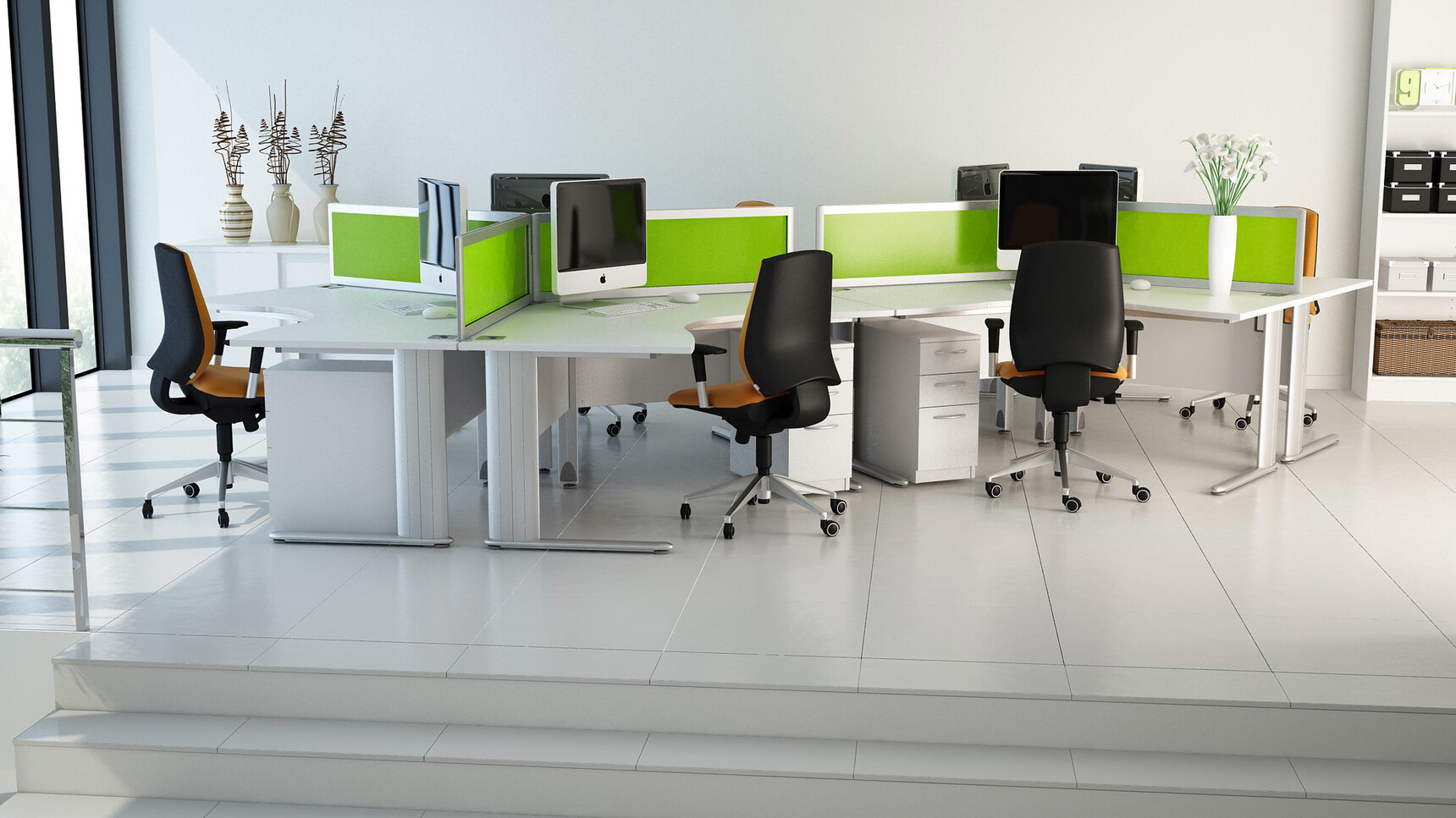 Elite Office Furniture Optima Plus 120 Degree Workstations White Finish In Office Environment