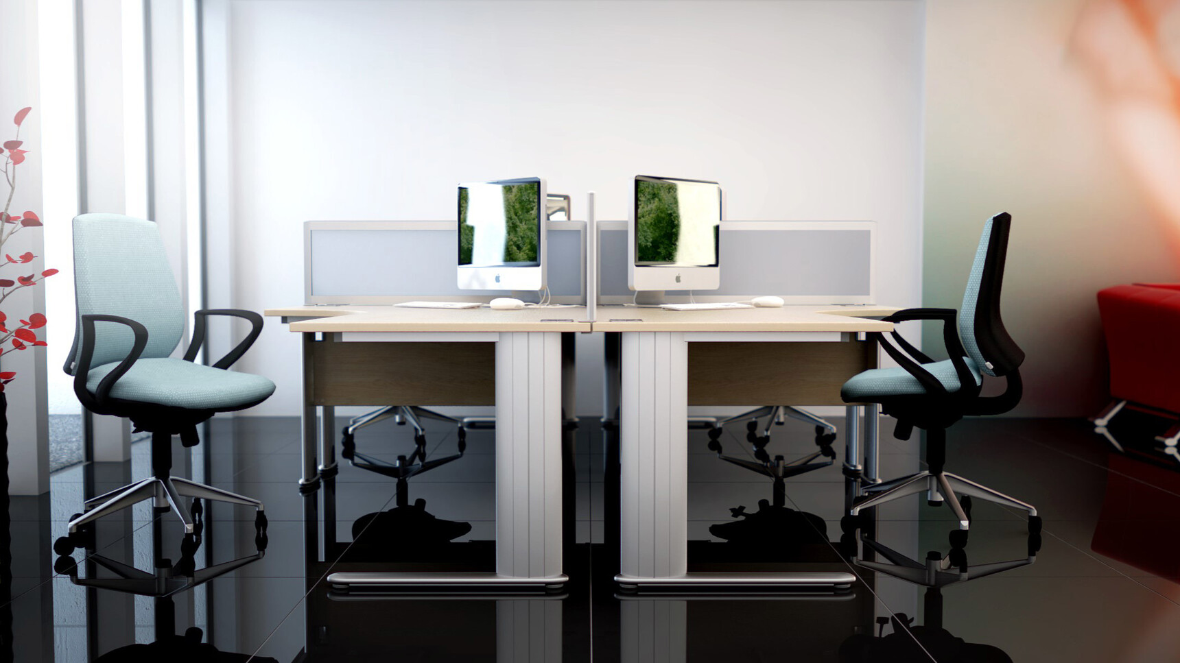 Elite Office Furniture Optima Plus Crescent Workstations Wood Top In Office Setting