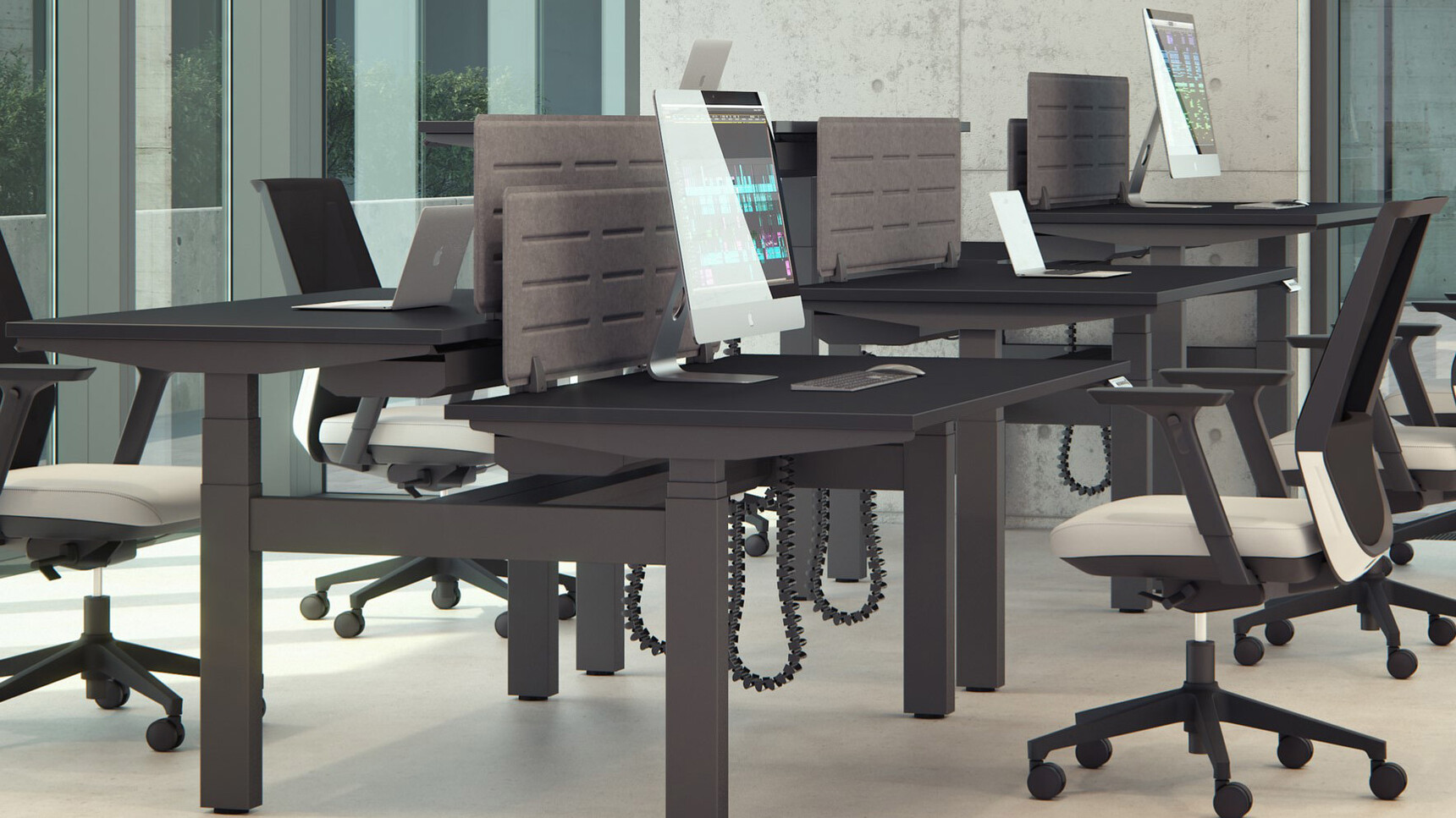 Elite Office Furniture Progress Plus Electric Height Adjustable Bench Desks Black Finish Detail Image