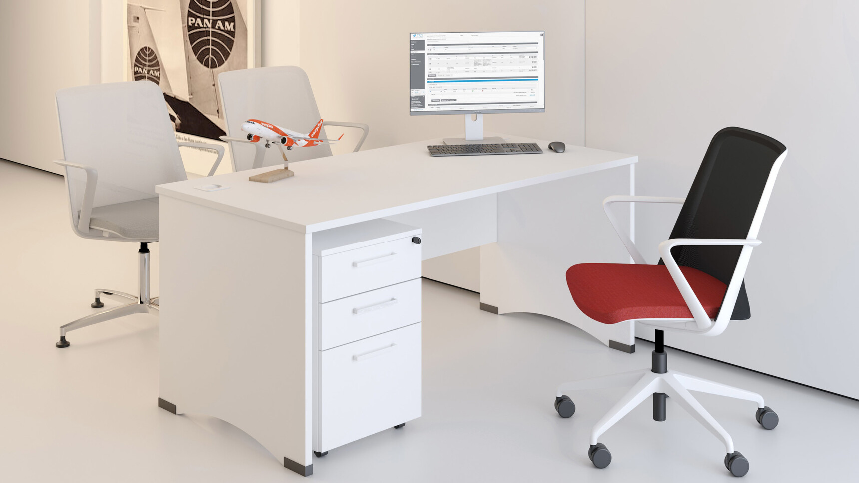 Elite Office Furniture Windsor Rectangular Desk White Finish With Chairs In Office