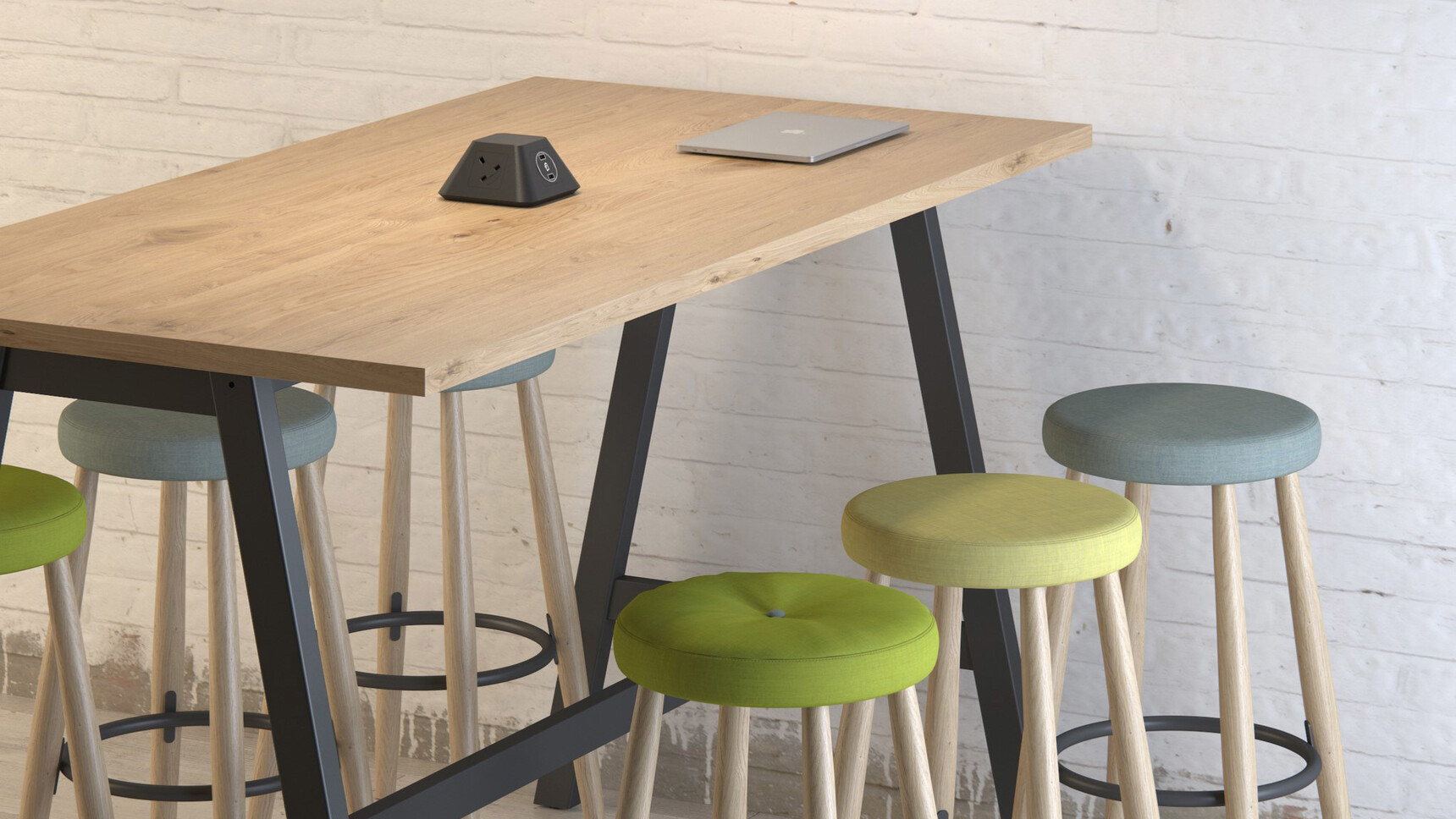 Elite Office Furniture Harmony Poseur Height Table with Support Frame Wood Top Detail Image