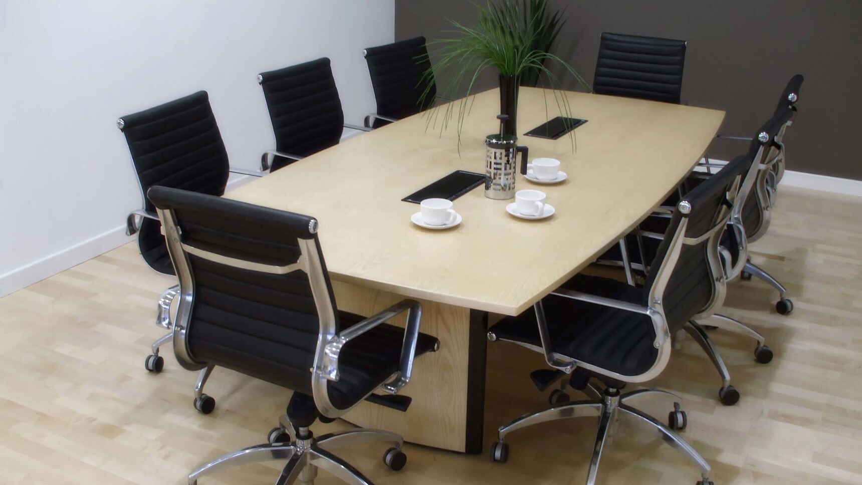 Elite Office Furniture Aerofoil Boardroom Table One Section Top Wood Finish In Office Setting