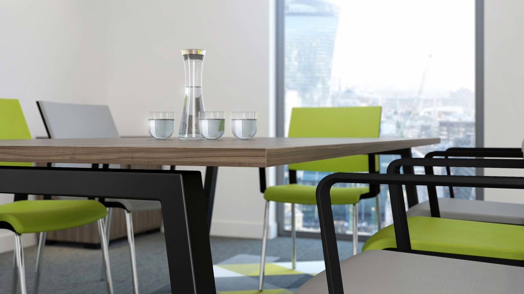 Elite Office Furniture Linnea Meeting Table With Grey Green Chairs At Table Detail Image