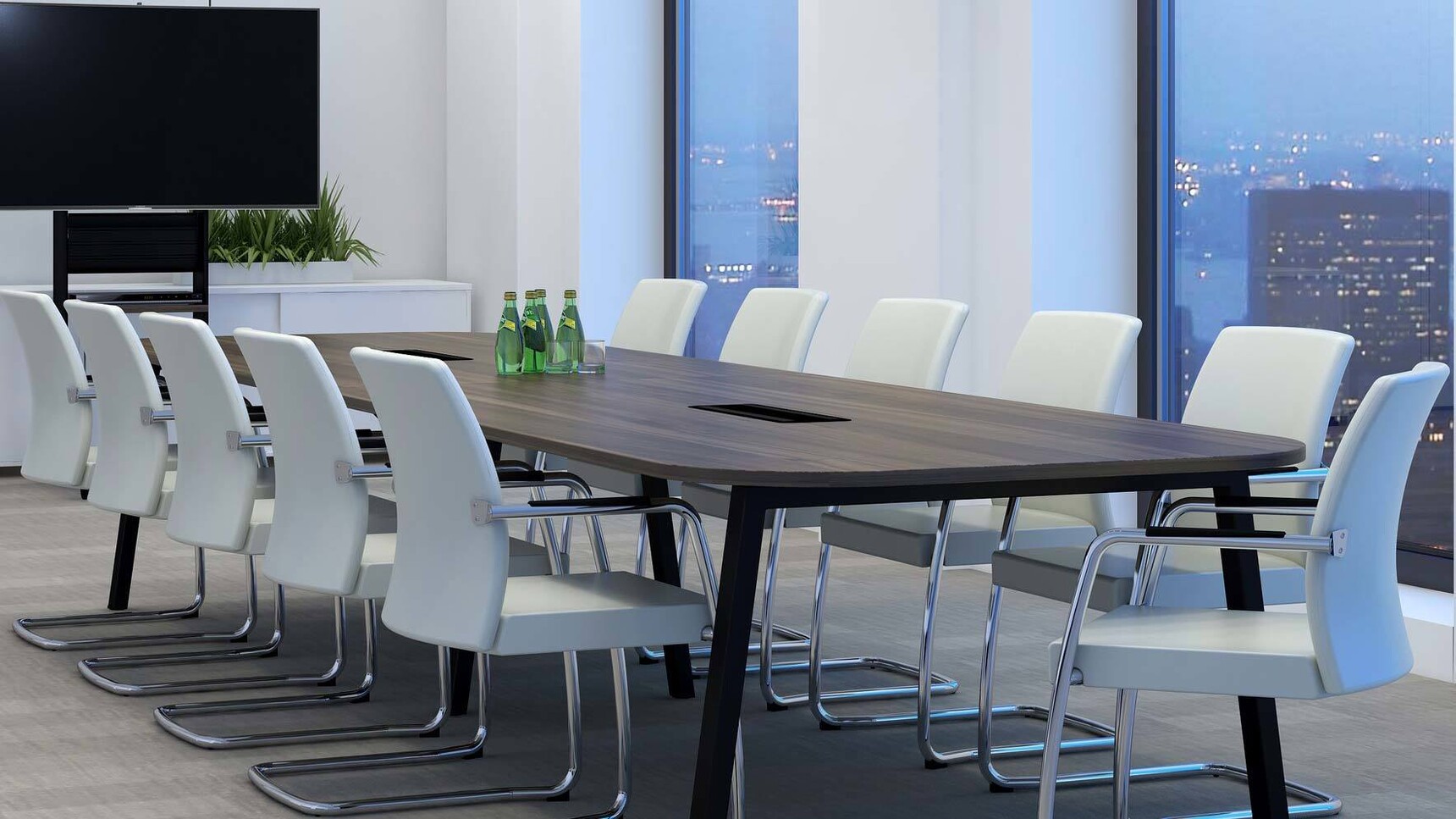 Elite Office Furniture Linnea Meeting Table Wood Top White Chairs In Office Setting