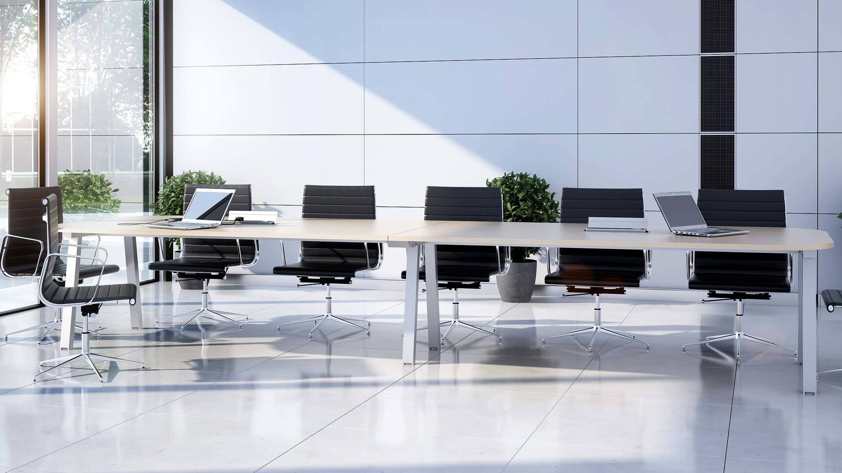 Elite Office Furniture Linnea Double D Ended Conference Table With Black Chairs Office Setting