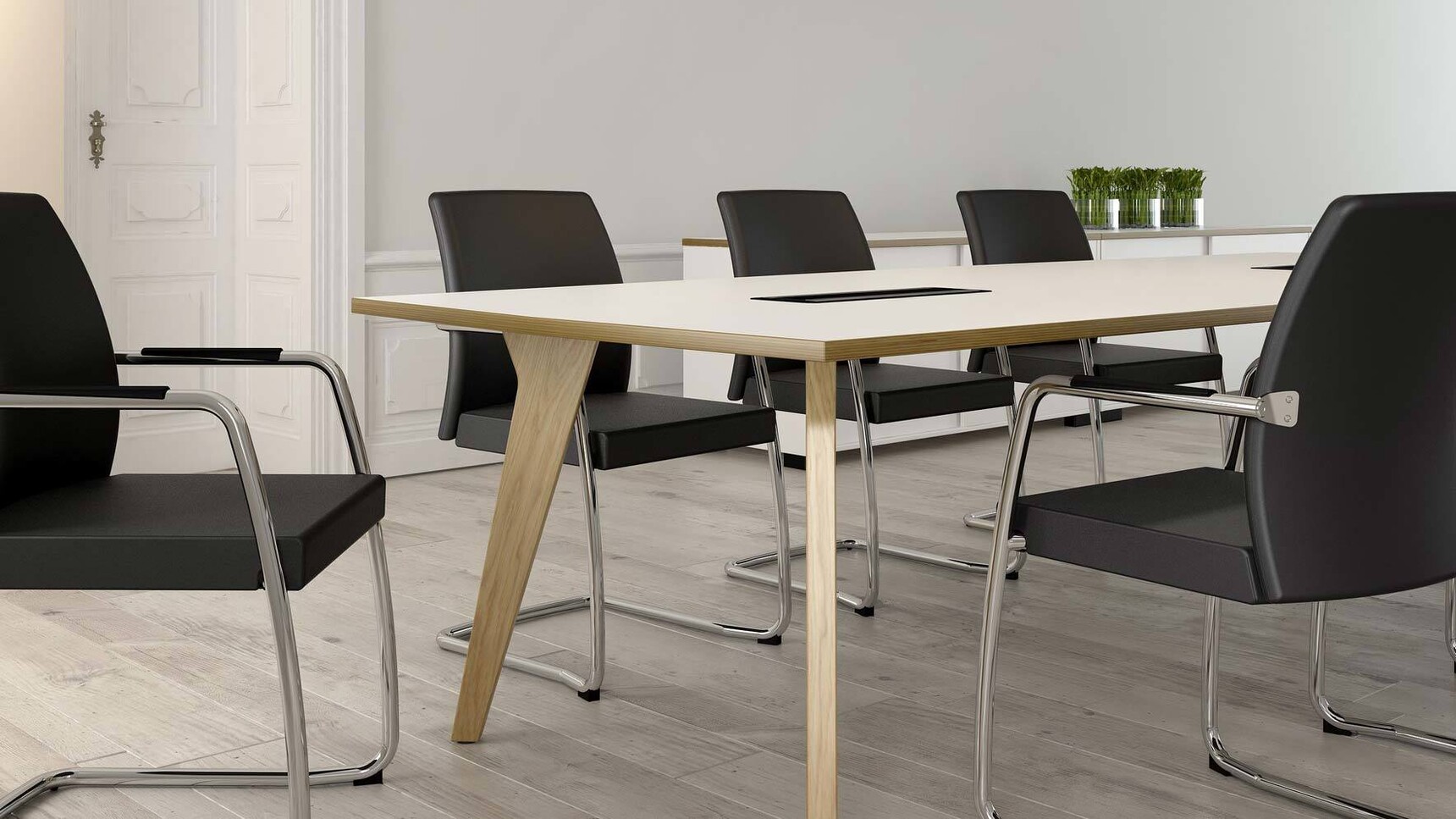 Elite Office Furniture Lux Square Meeting Table White Top Wood Frame Detail Image