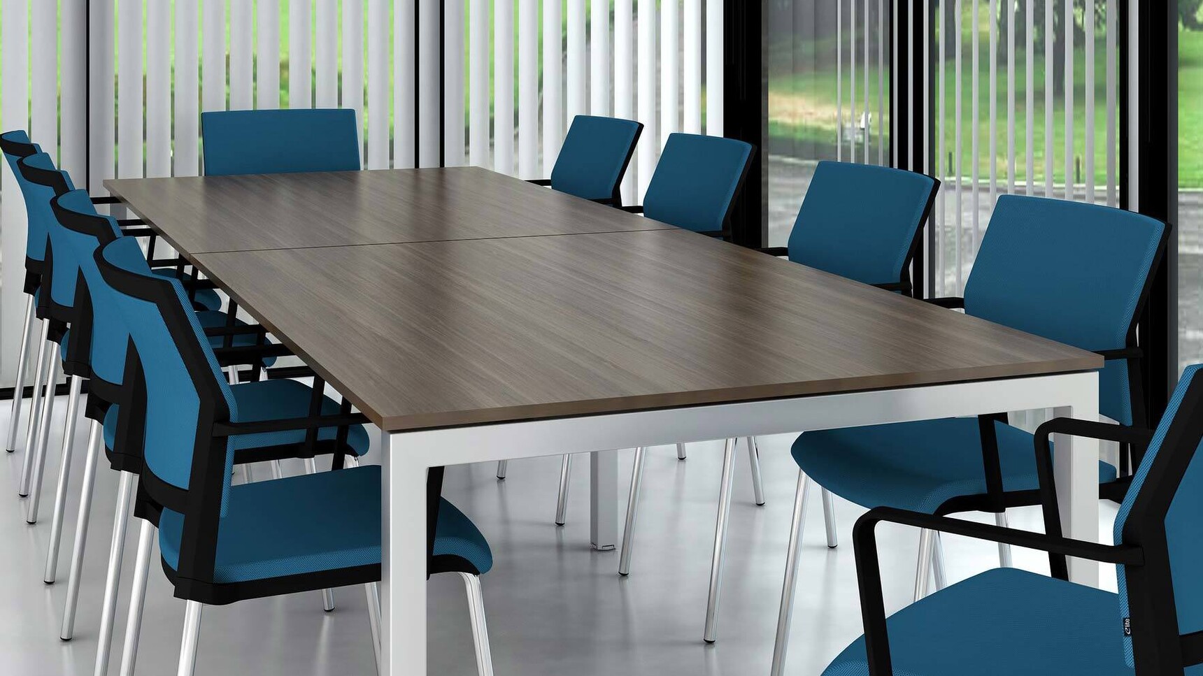 Elite Office Furniture Matrix Meeting Table Wood Finish Blue Chairs Detail Image