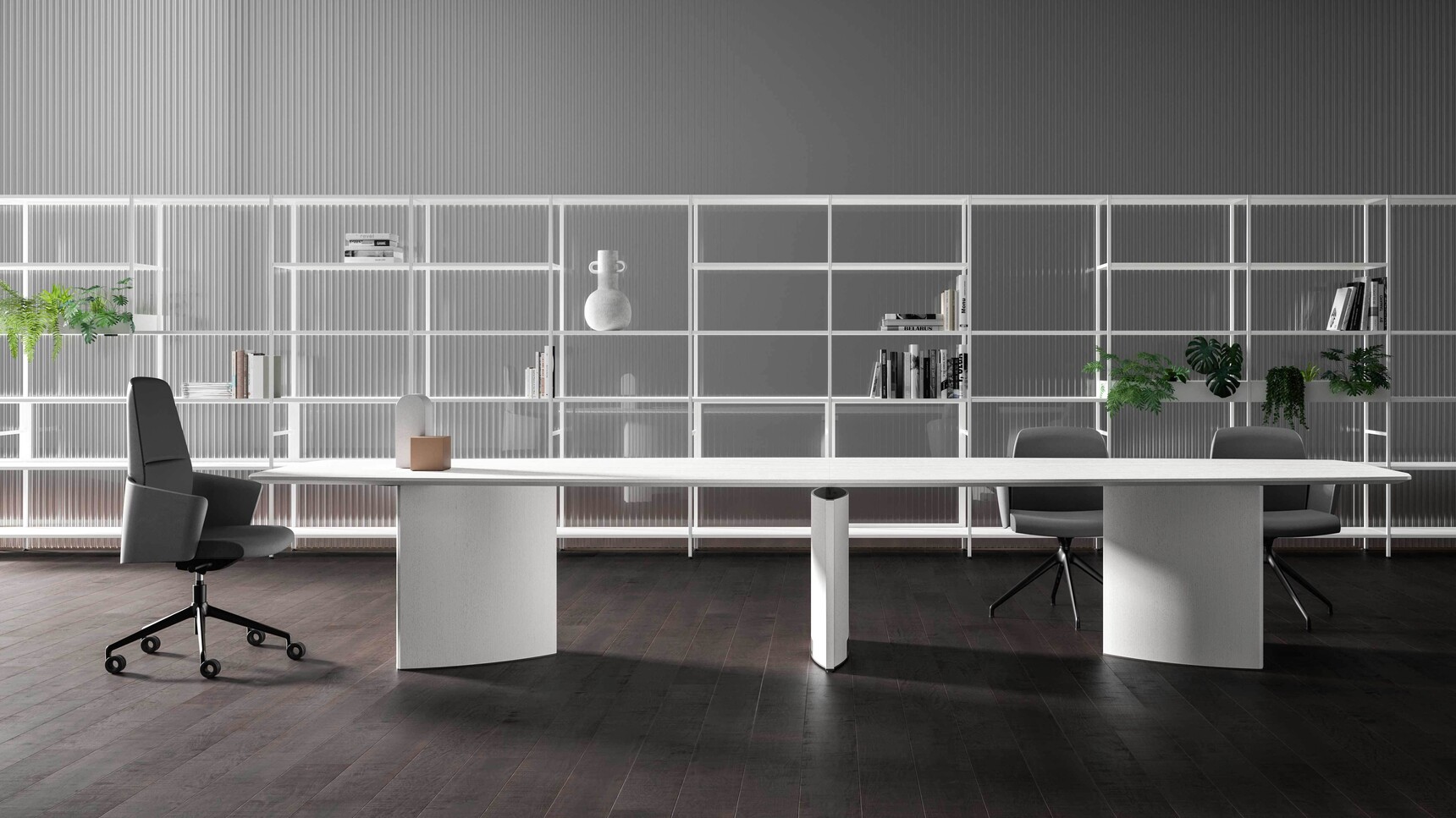 Bralco Trilo Shaped Meeting Table White Finish In Office Setting