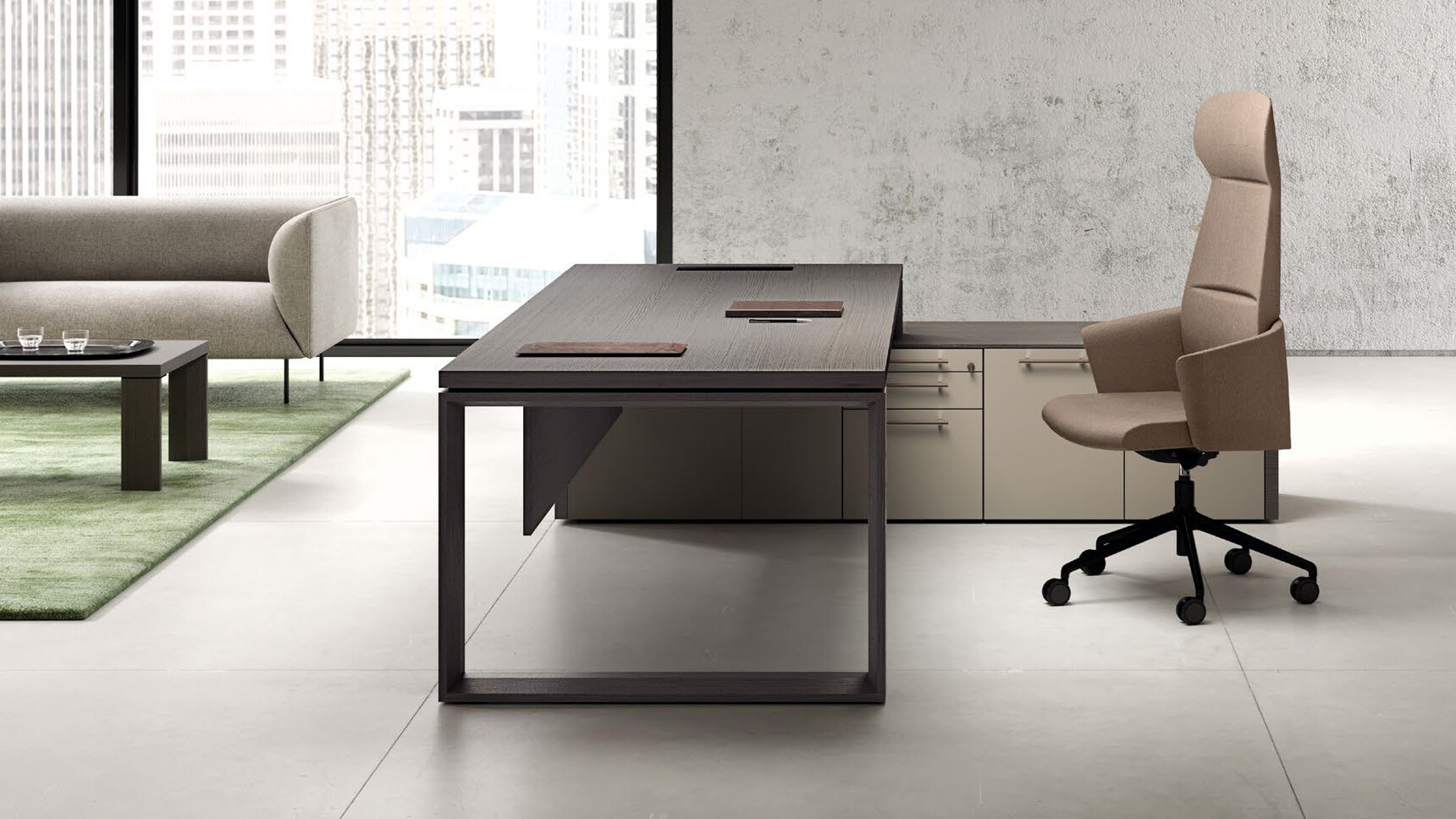 Bralco Arche L-Shaped Executive Office Desk With Return Storage Unit In Office Setting