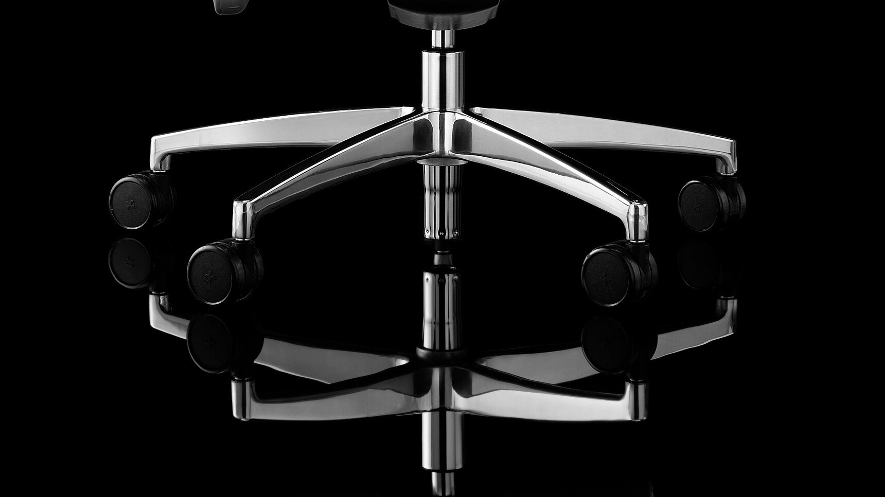 Boss Design Lily Upholstered Office Chair And Polished Aluminium Base On Castors With Reflection Of Polished Aluminium Base On Castors With Black Background