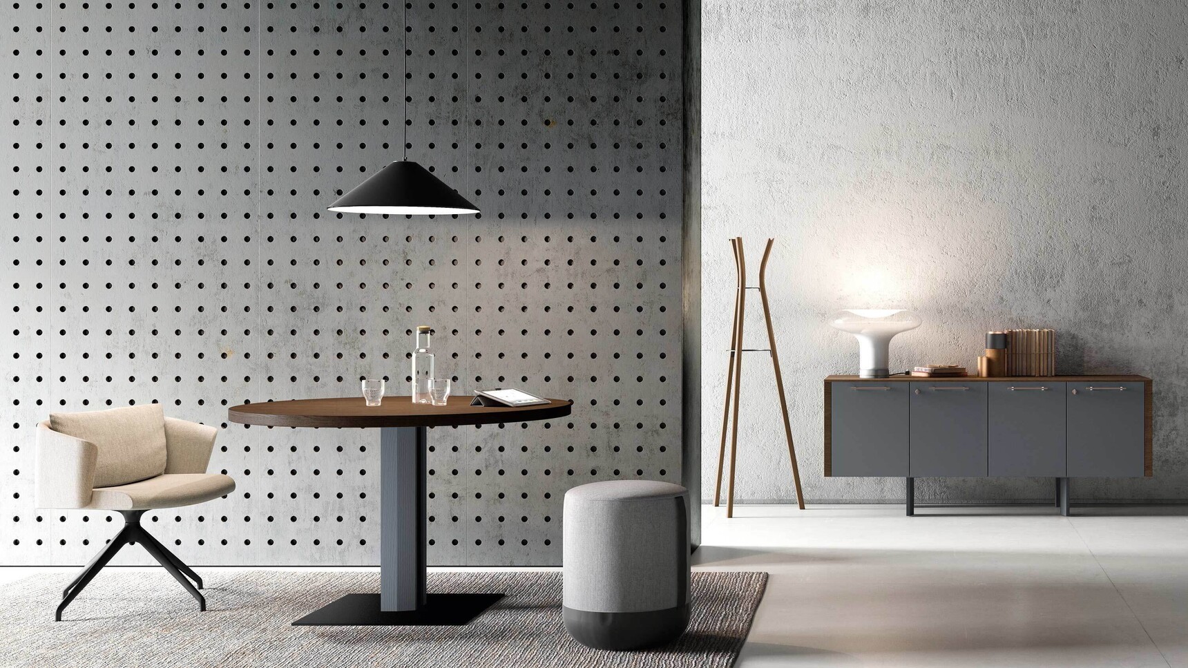 Bralco Arche Round Meeting Table With Storage In Office Setting