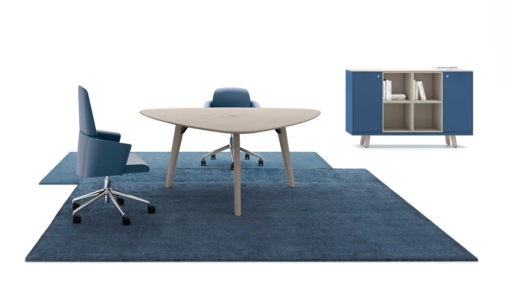 Bralco Rail Triangular Meeting Table With Chairs And Storage Family Image