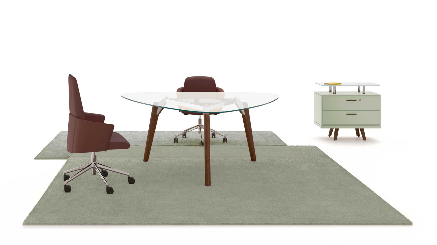 Bralco Rail Triangular Meeting Table Glass Top With Storage Family Image