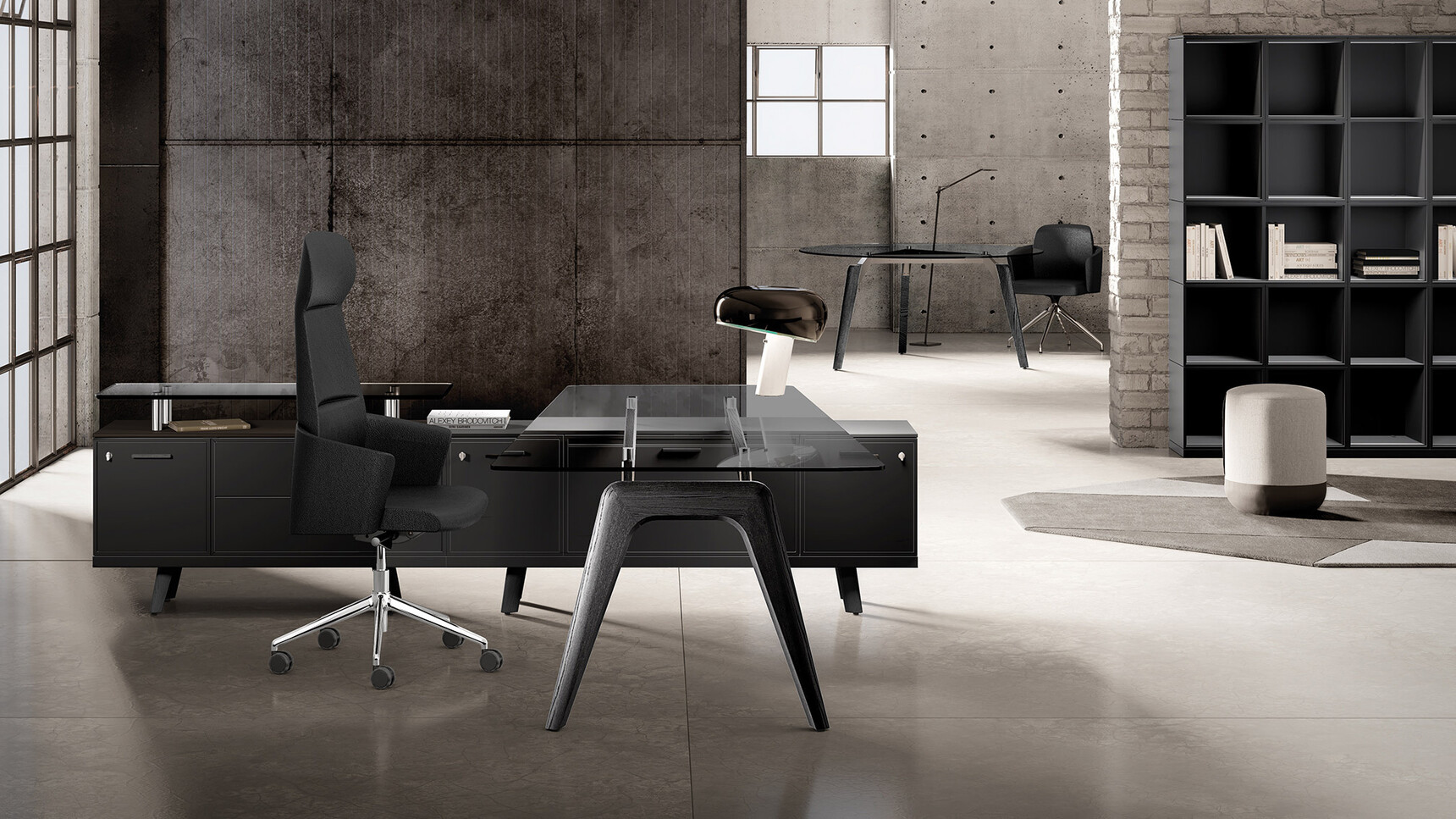 Bralco Rail L-Shaped Executive Office Desk With Return Storage Unit Black Finish In Office Environment