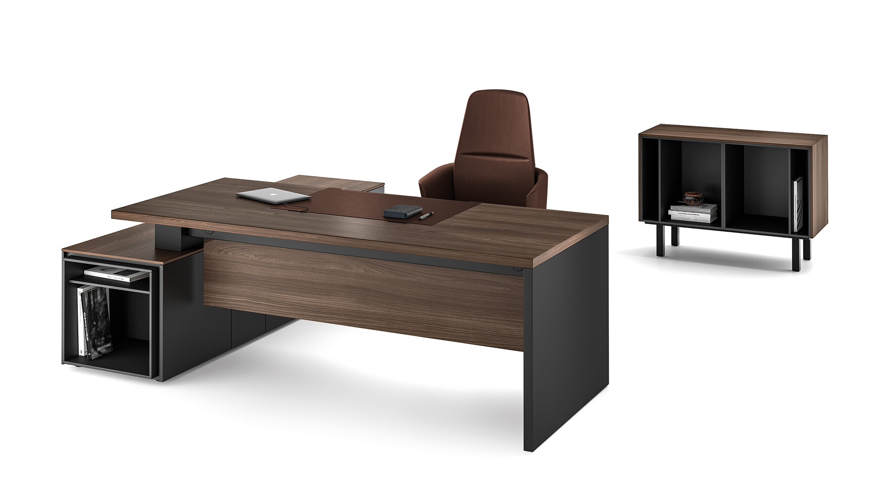 Bralco Sile L-Shaped Managerial Office Desk With Return Storage Unit With Storage White Background Image