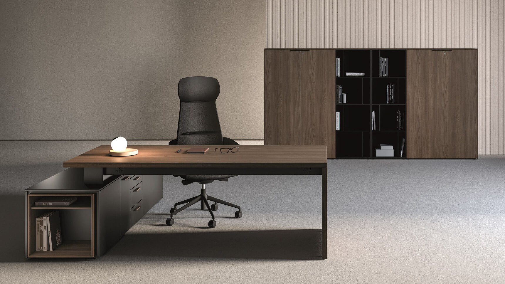 Bralco Sile L-Shaped Managerial Office Desk With Return Storage Unit In Office Setting