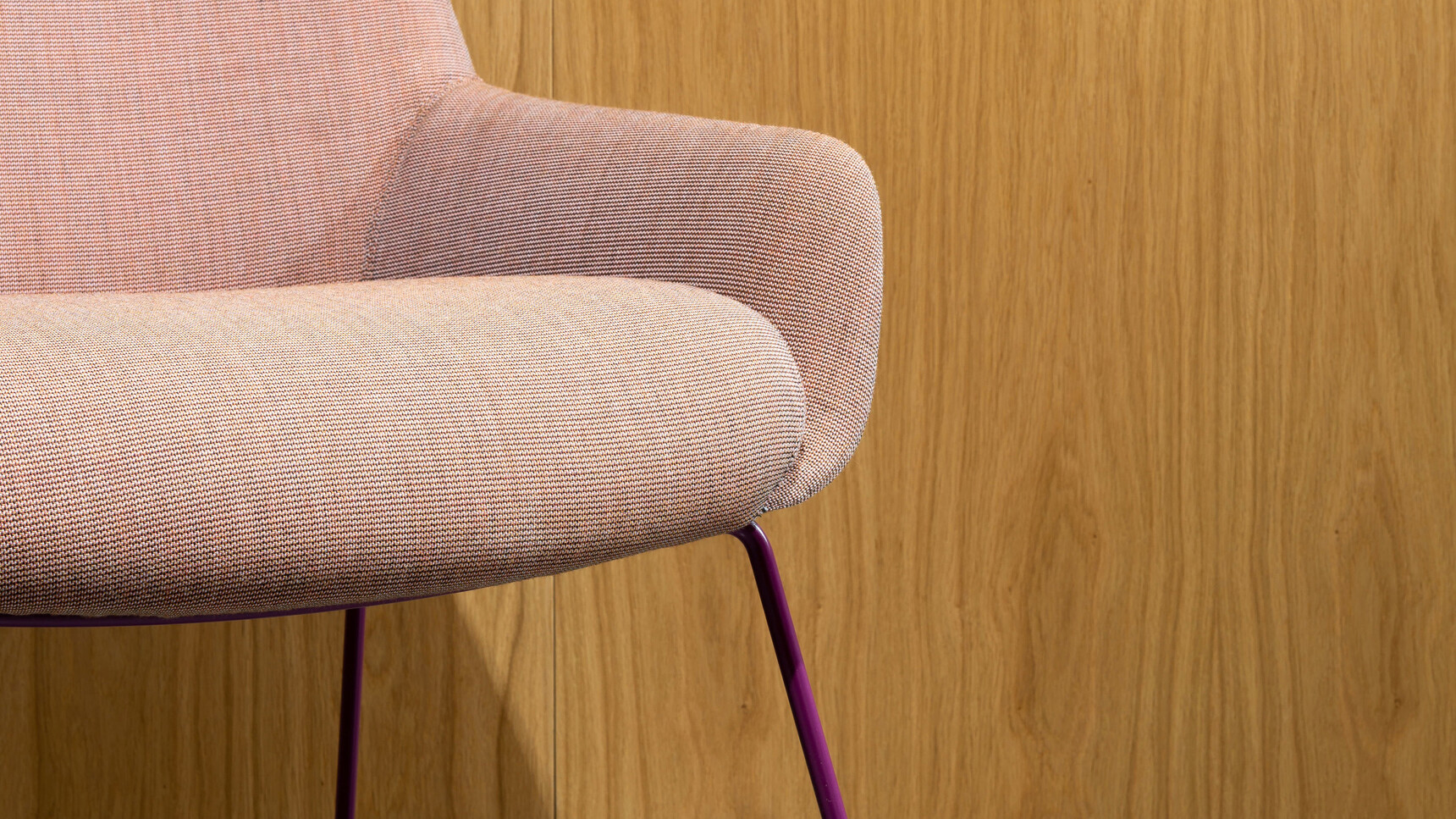 Boss Design Marnie High Back Sled Base Lounge Chair With Light Pink Upholstery And Purple Wire Sled Base Finish Detail Image