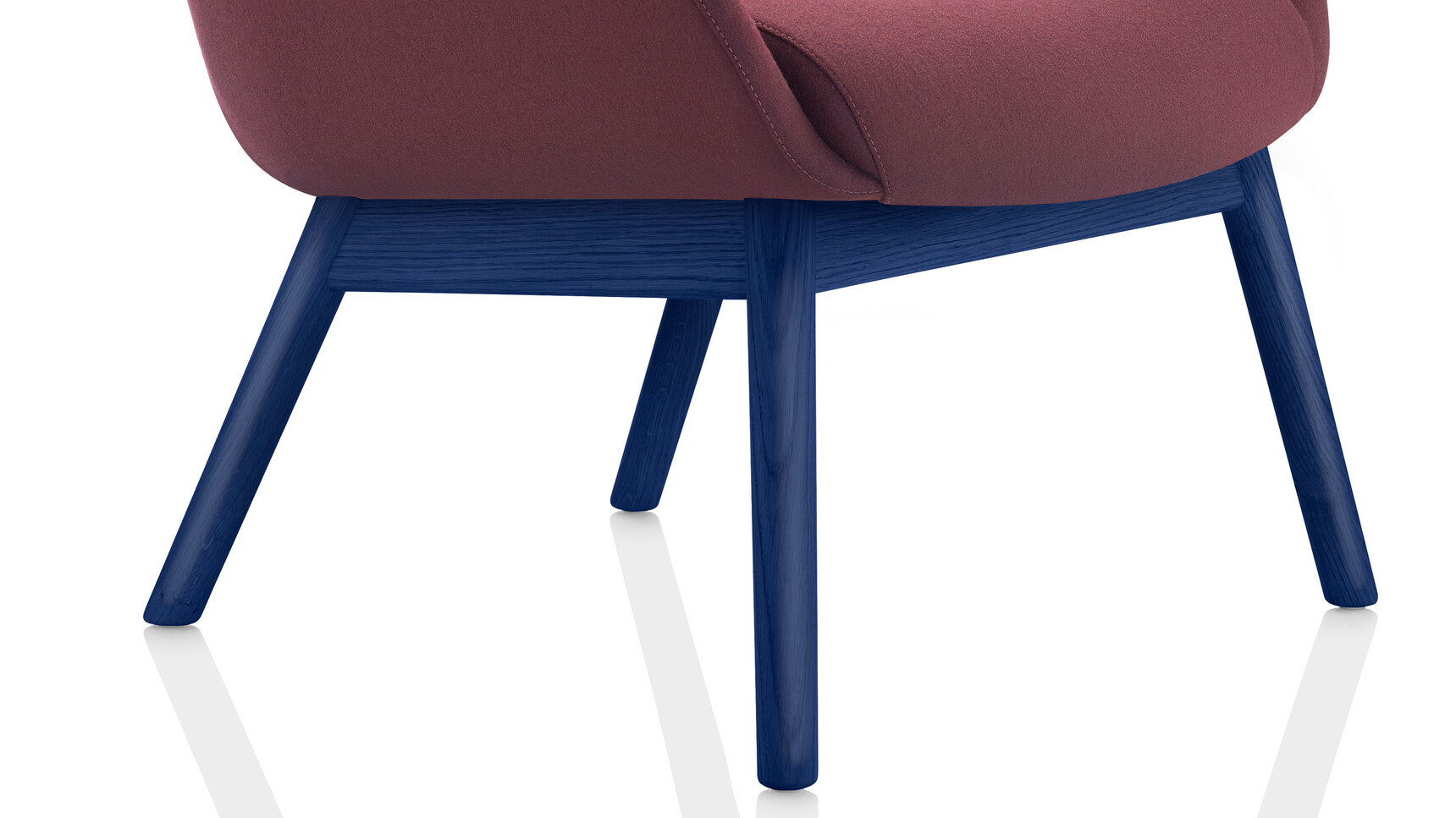 Boss Design Marnie High Back Wood Base Lounge Chair With Purple Upholstery And Dark Blue Four Leg Wood Base Detail Image