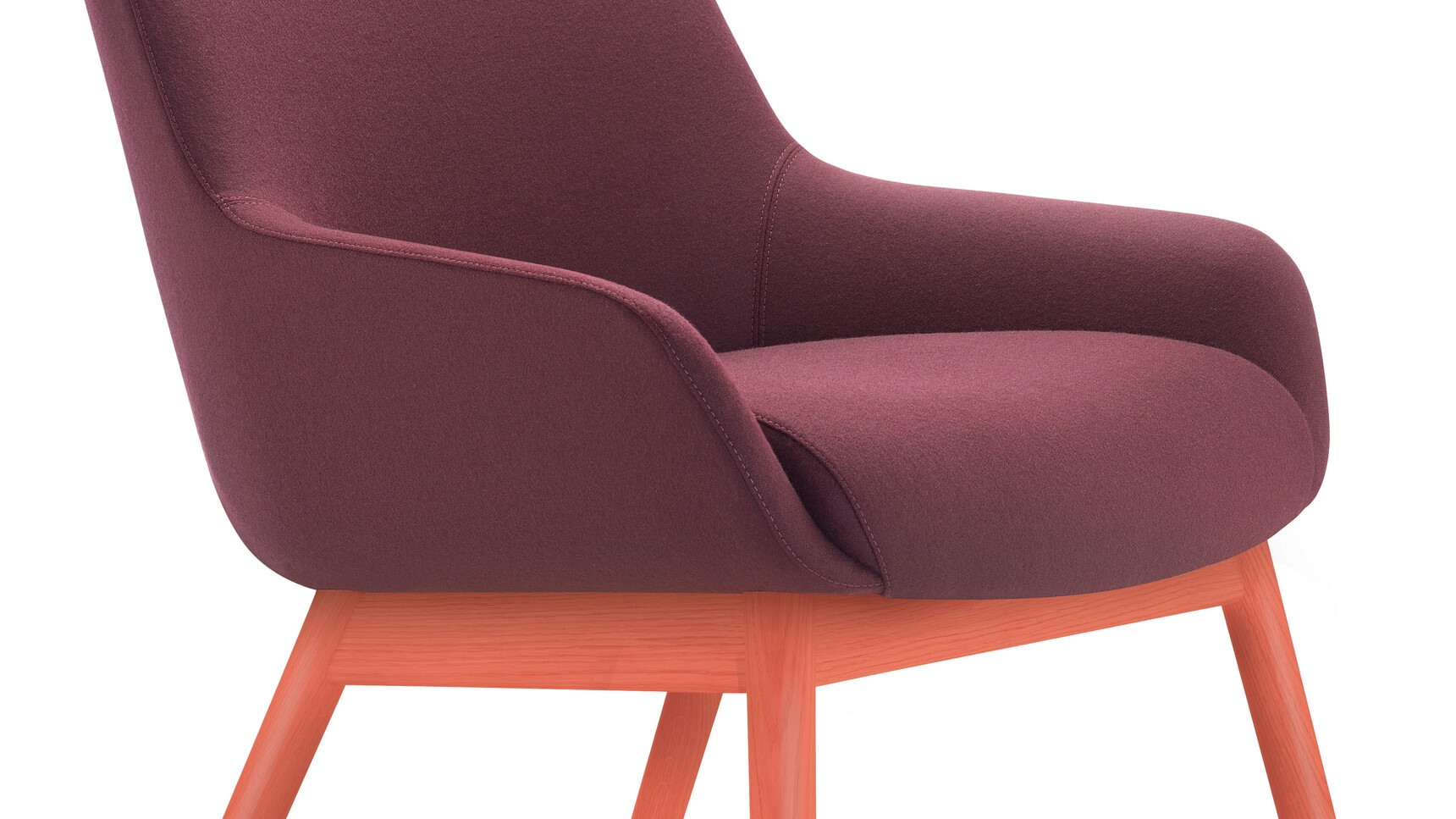 Boss Design Marnie High Back Wood Base Lounge Chair With Purple Upholstery And Orange Four Leg Wood Base Finish Detail Image
