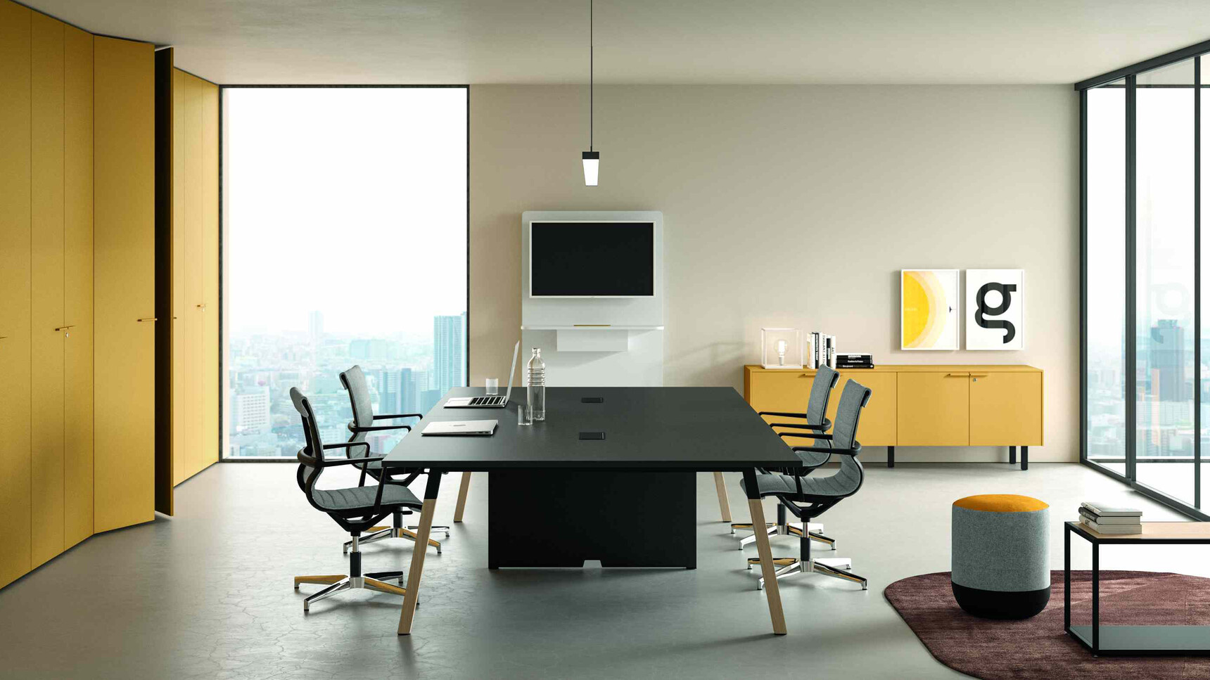 Bralco Polare Meeting Table Black Top In Office Setting