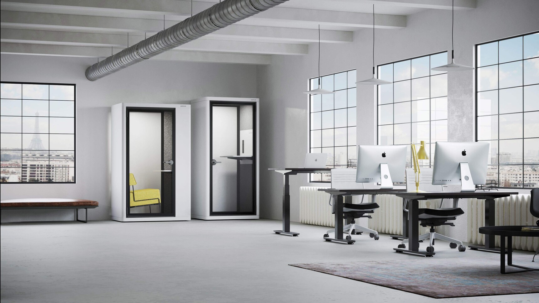 Koplus Milli Stand Phone Booths White Finish In Office Setting