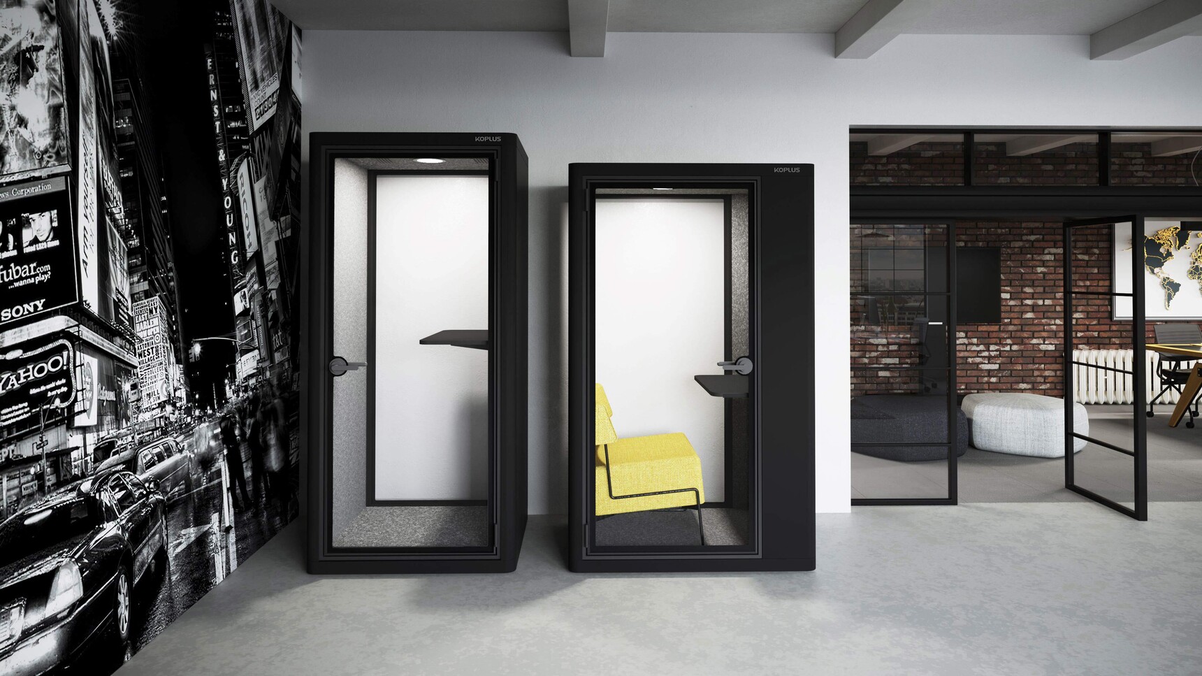 Koplus Milli Stand Phone Booths Black Finish In Office Environment