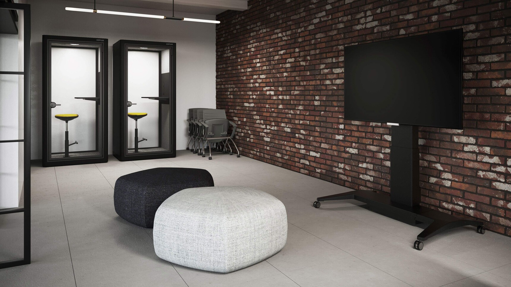 Koplus Milli Stand Phone Booths Black Finish In Office Setting