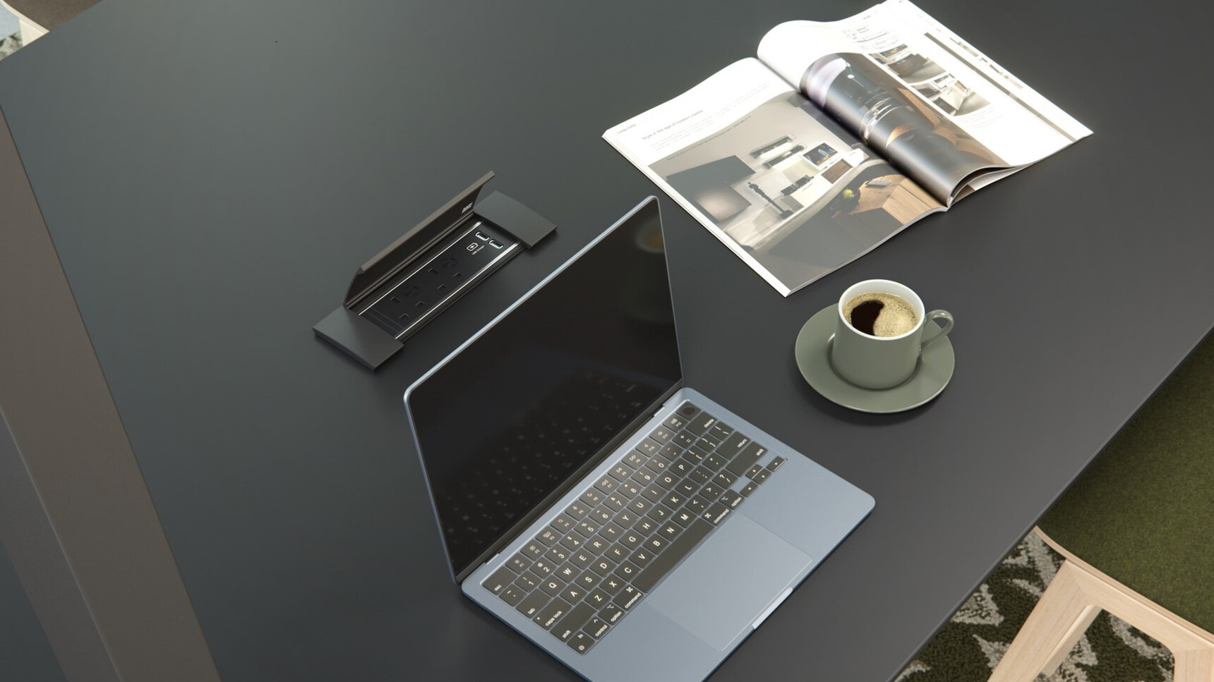 Elite Office Furniture Alto Canopy High Bench With Support Frame Black Nanotech Detail Image With Laptop