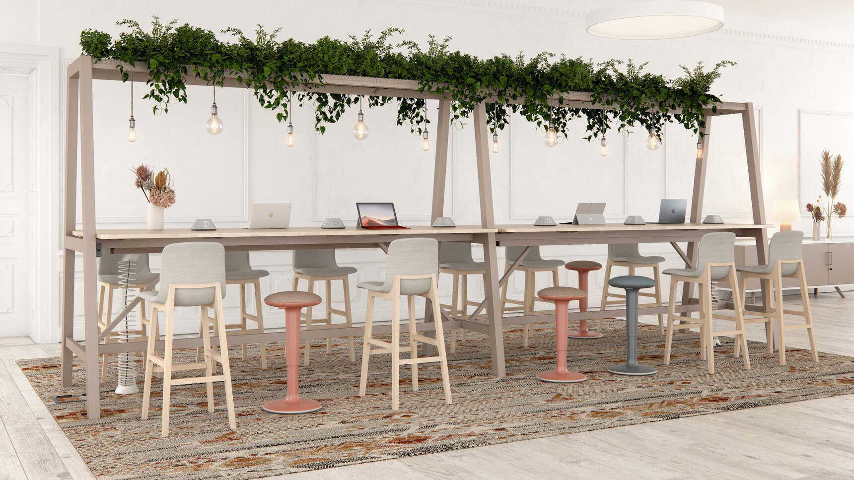 Elite Office Furniture Alto Canopy High Bench With Support Frame Praline Finish In Office Setting