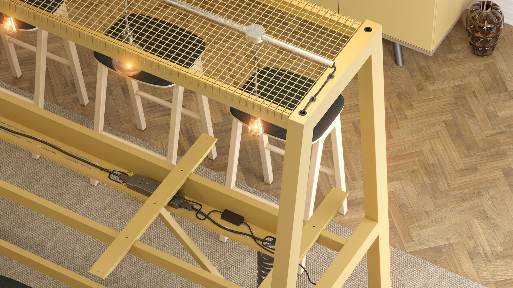 Elite Office Furniture Alto Canopy High Bench With Support Frame Mustard Yellow Detail Image