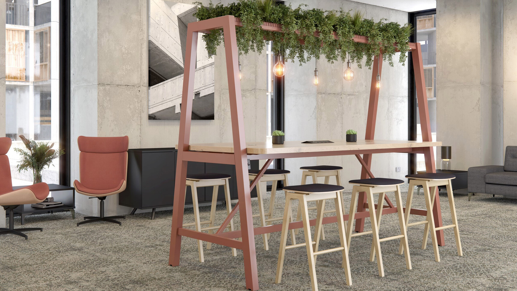 Elite Office Furniture Alto Canopy High Bench With Support Frame Terracotta Finish In Office Furniture