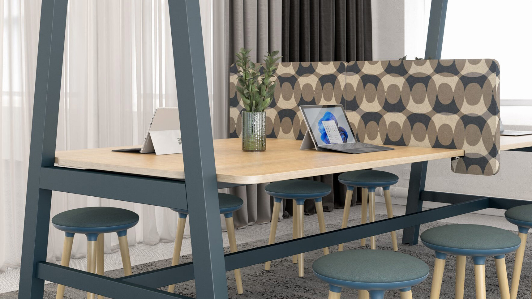 Elite Office Furnished Alto Canopy Low Bench With Support Frame Atlantic Blue Finish In Office Setting