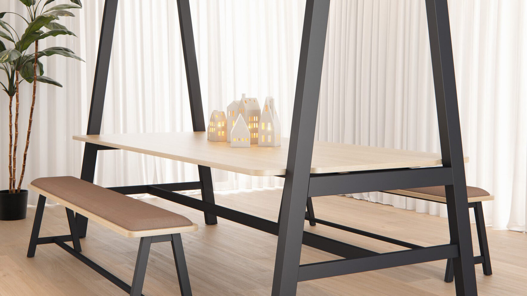 Elite Office Furnished Alto Canopy Low Bench With Support Frame Black Nanotech Finish In Office Setting