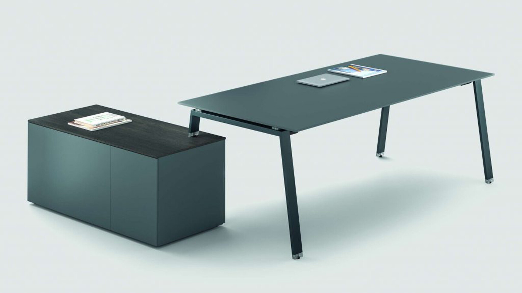 Bralco Take Off L-Shaped Office Desk With Return Grey Top Family Image