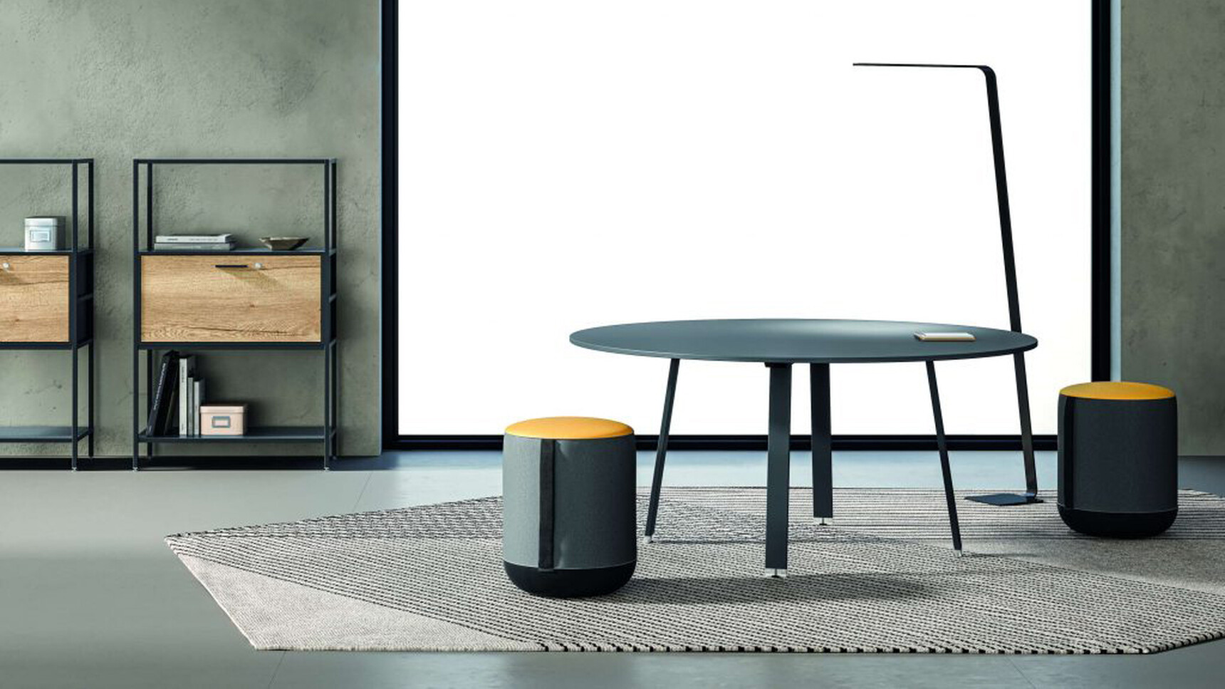 Bralco Take Off Round Meeting Table Black Finish In Office Setting