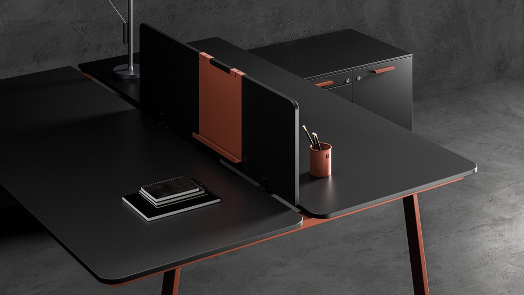 Bralco Take-Off Evo/Country Office Bench Desk With Storage Unit Black Finish Detail Image