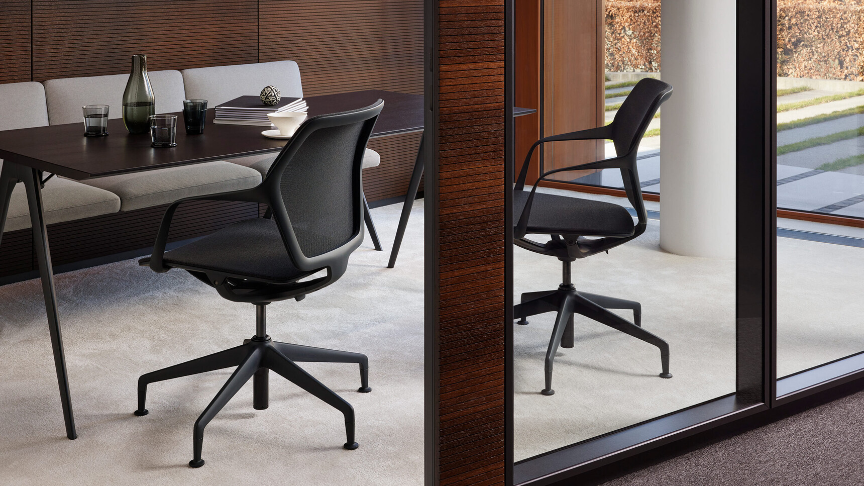 Brunner Ray Work Universal Mesh Swivel Chairs With Armrests On Glides Lava Finish In Office Setting