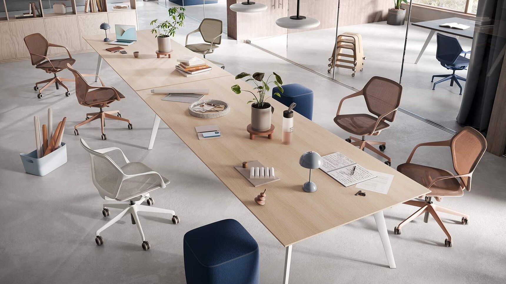 Brunner Ray Work Universal Mesh Swivel Chairs With Armrests On Castors At Table In Office Setting