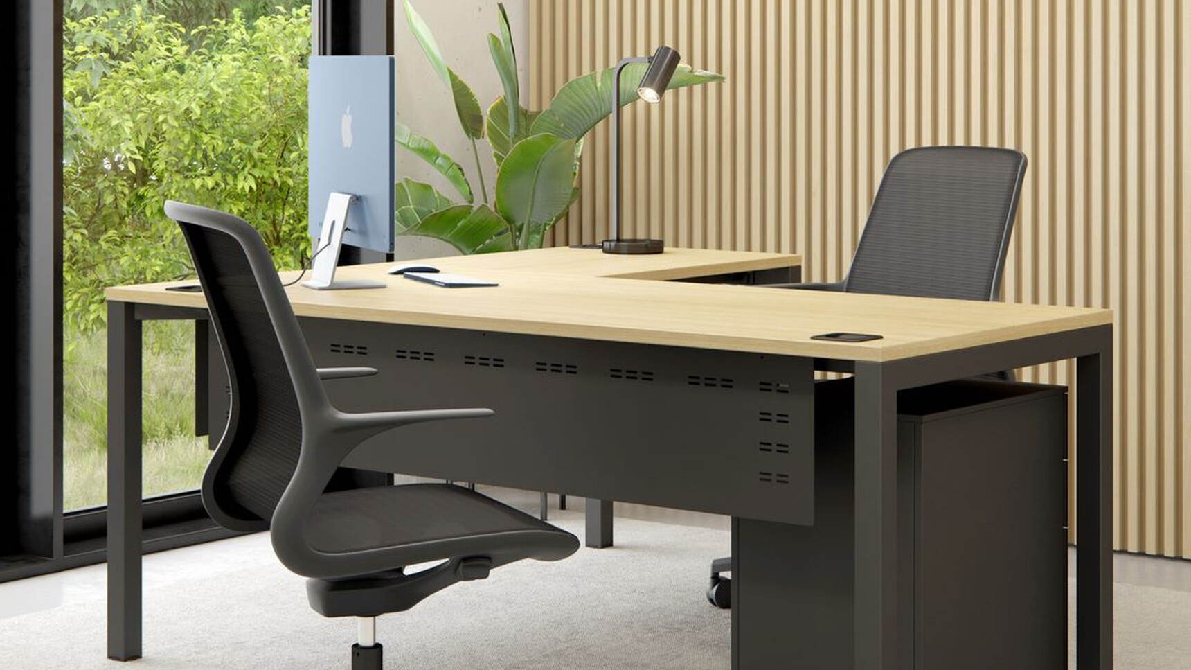 Elite Matrix Plus + Managers Workstation Wood Top Black Frame Family Image