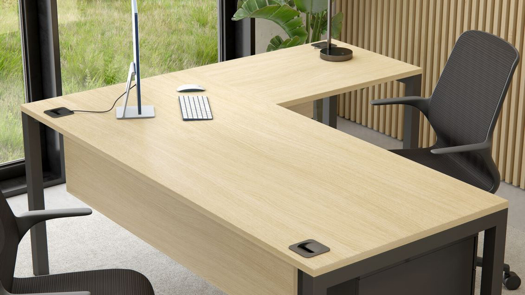 Elite Matrix Plus + Managers Workstation Wood Top Black Frame Detail Image