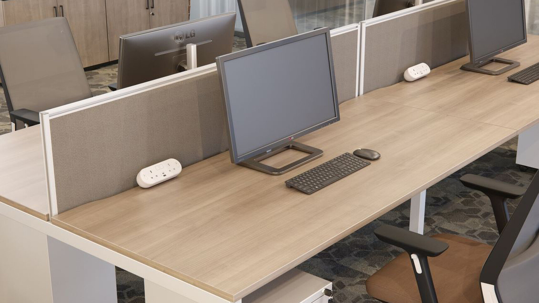 Elite Matrix Plus + Double Bench Desk With Sliding Top Detail Image