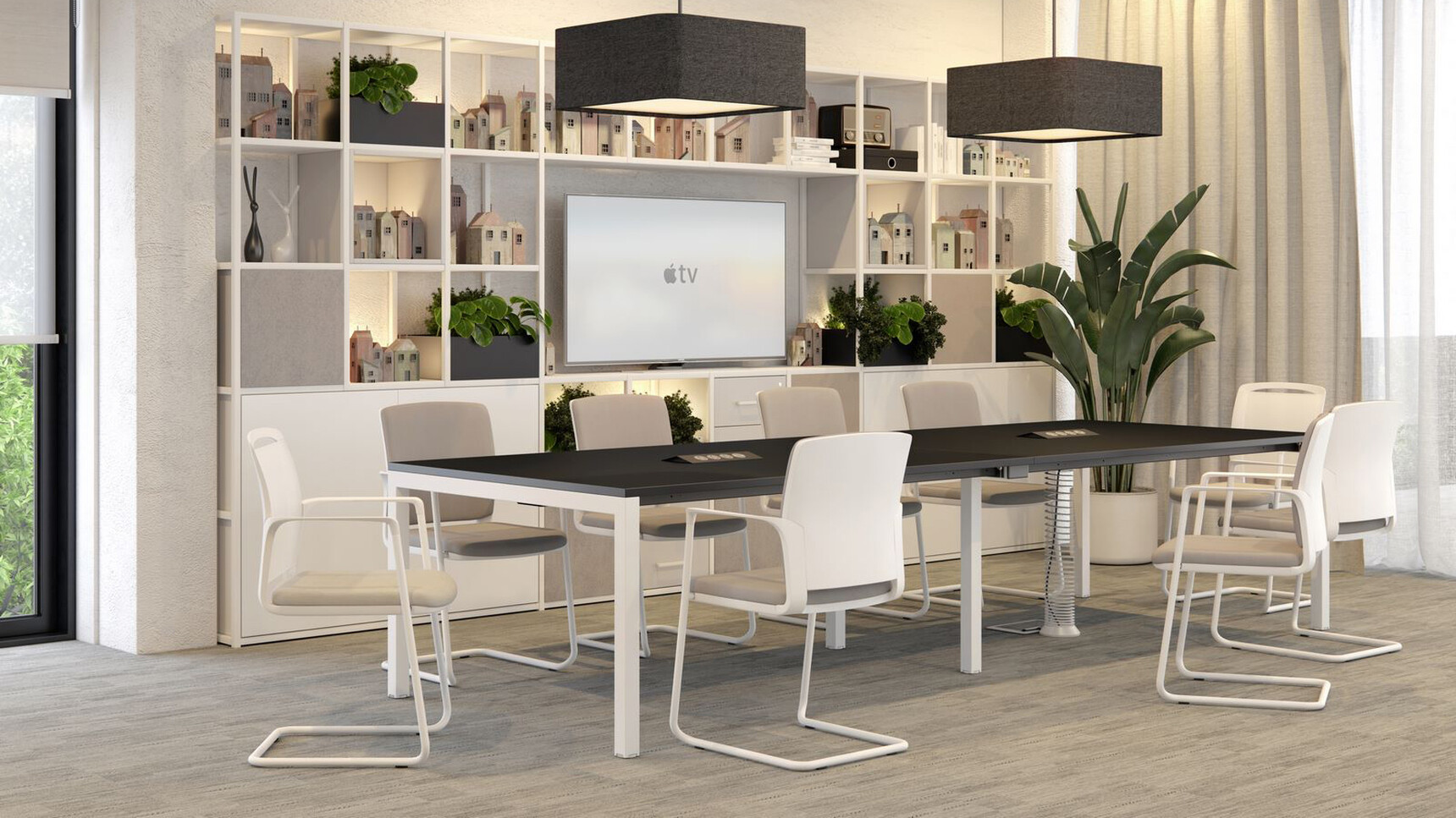 Elite Matrix Plus + Conference Table Black Top White Finish Family Image