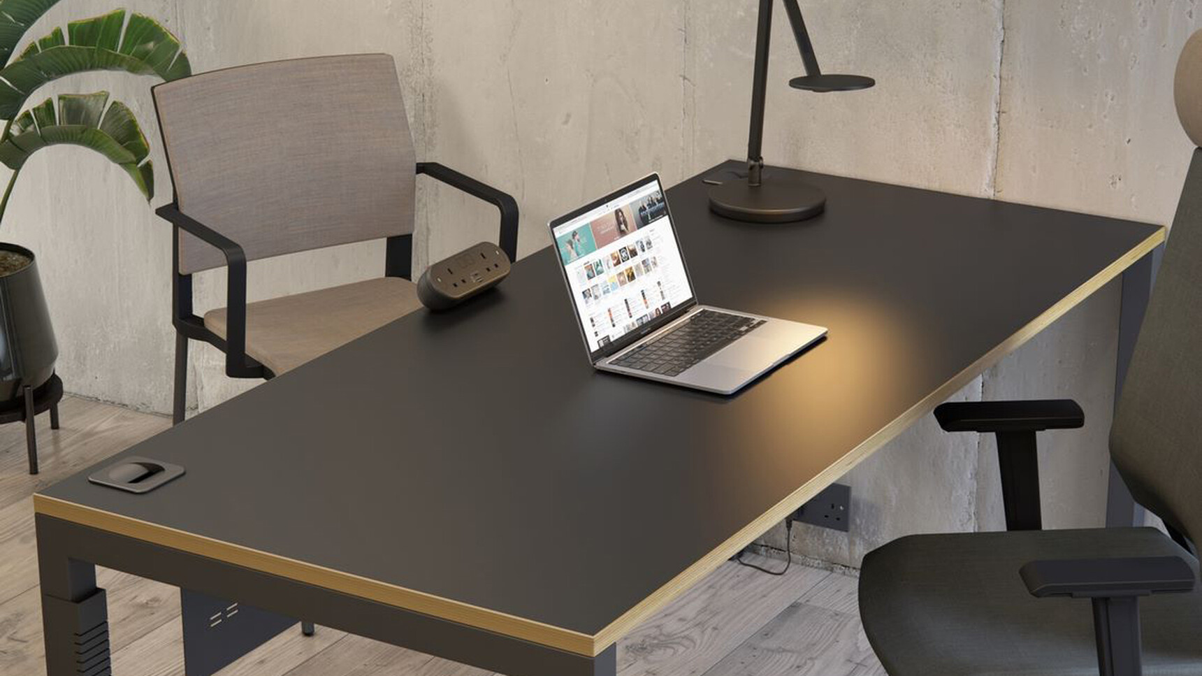 Elite Matrix Plus + Rectangular Desk Black Top With Chairs Family Image