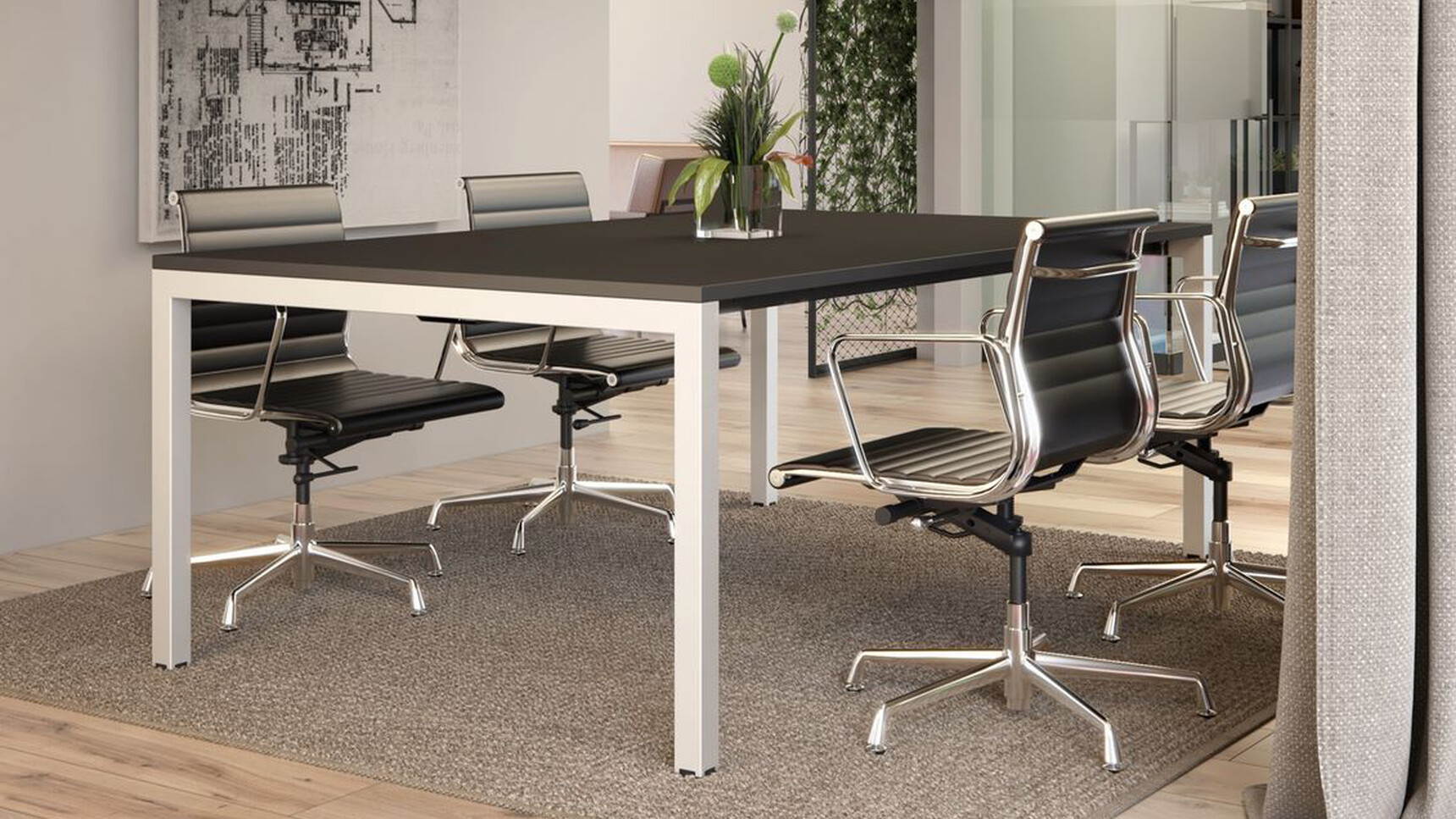 Elite Matrix Plus + Meeting Table Black Top White Frame Finish Family Images