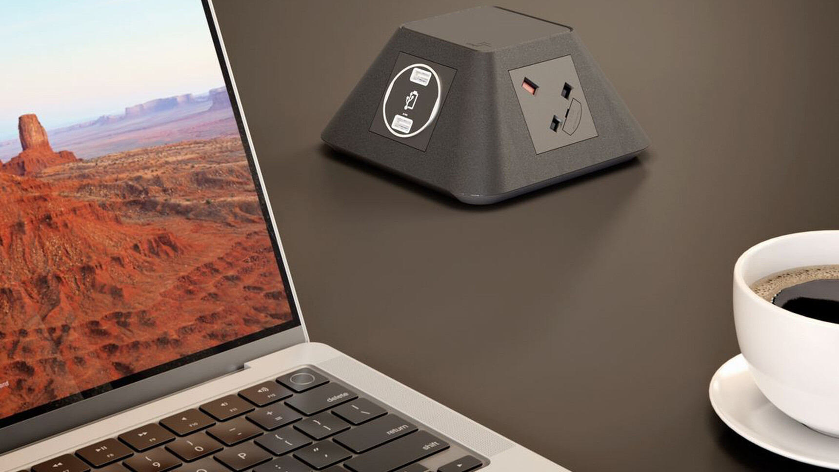 Elite Matrix Plus + Meeting Table Black Finish With Laptop Detail Image